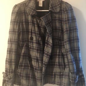 Plaid Double Breasted Peacoat Size S
